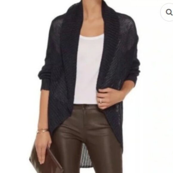 NWOT VINCE Gray Loose Knit Linen Cardigan Sweater with Shawl Collar - Picture 1 of 14